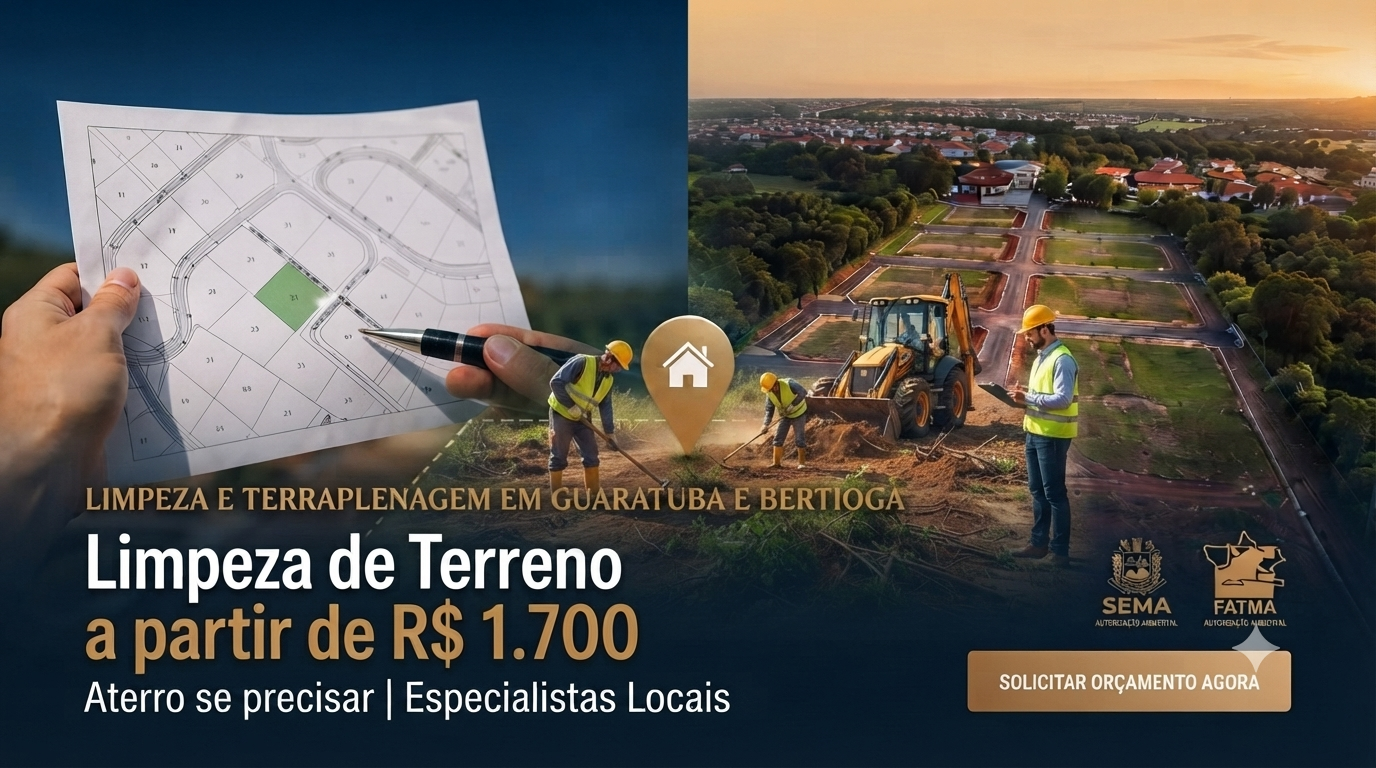 Equipe especializada em limpeza de terreno e terraplanagem com trator em Guaratuba e Bertioga a partir de 1700 reais.